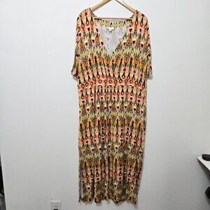 J Jill Womens Geometric Midi Dress Sz 3X Knit Stretch Coastal Travel Hippie Vaca